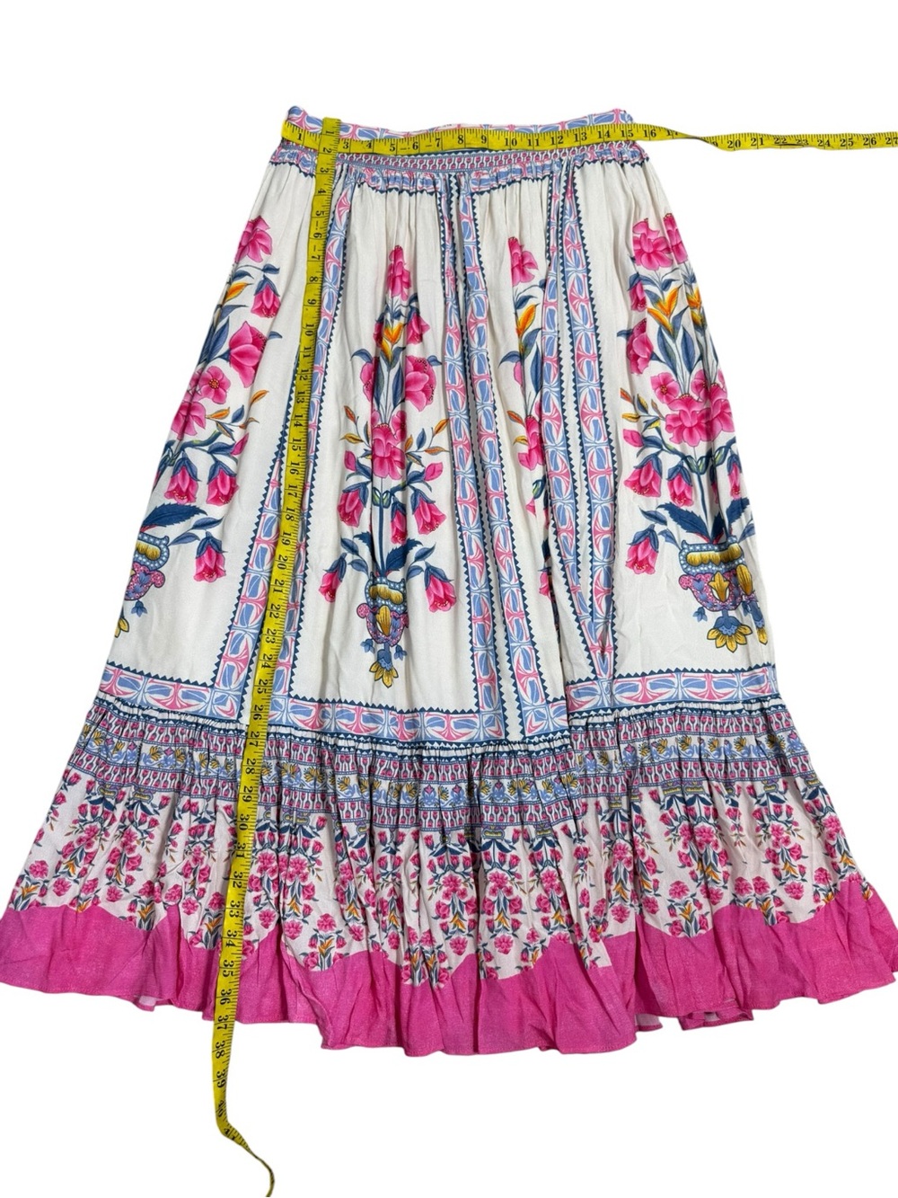 NWT Farmers Market Boho Floral Smocked Maxi Skirt Medium Pink Ivory Floral Print - Picture 8 of 10
